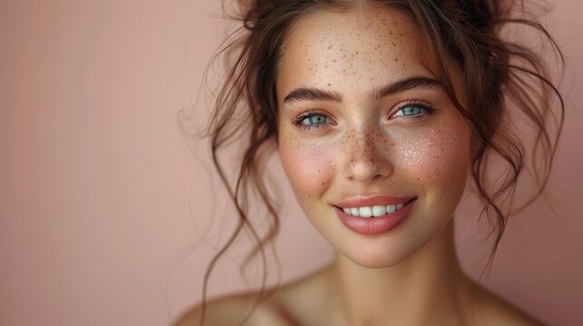 beauty woman healthy skin concept natural makeup beautiful model girl face a lovely spa lady smiles