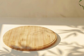 Warm sunlight casting shadows on a round wooden table