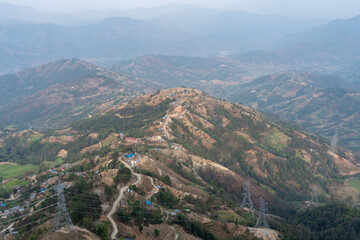 Aerial view of farming land on a Nepalese hillside