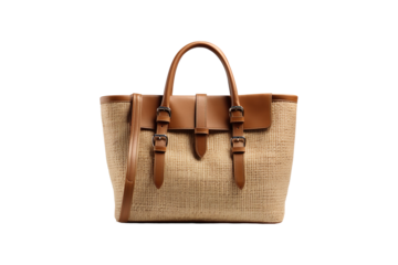 Designer Jute Bag isolated on transparent background.