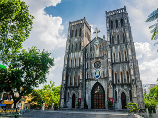 Stunning view of Saint Joseph's cathedral in the old town of Hanoi, Vietnam