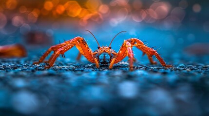 Fototapeta premium Striking macro shot of red ant in vibrant habitat
