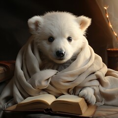 white polar bear with red scarf