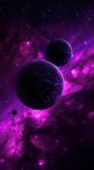Obraz premium Cosmic dance of planets in a vibrant purple nebula