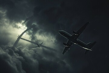 Aircraft Confrontation: Dramatic Cloudy Sky with Two Planes