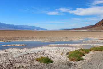 Scenic view of mountains against the backdrop of a blue sky. Death Valley, California, USA