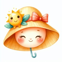 Cute Sun Hat with Smiling Face Illustration