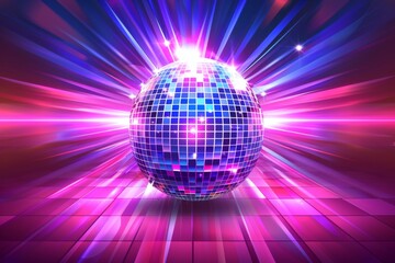 Obraz premium Vibrant disco ball with neon lights in dance party setting