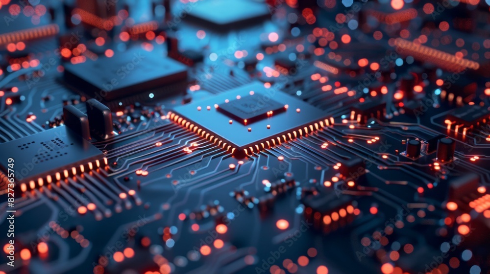 Poster A computer chip with a red glow