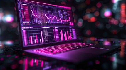 Obraz premium application of laptop business graph and analytics data on isometric laptop analysis trends and financial strategy by using infographic chart online statistics data analysis with