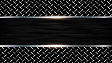 Metallic silver black background, 3d black brushed metal with diamond plate texture.