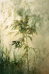 Lone Cannabis Plant Amidst Tall Grass