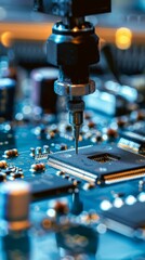 A close up of a computer chip being inserted into a computer