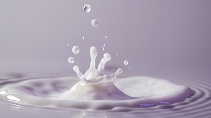 Drop falling into cream or milk purple background