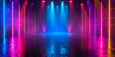 An abstract neon light background Glowing blue violet rays on an empty stage Plasma effect rendered in 3D