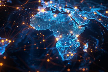 Digital Map of Africa Network Connection created with Generative AI