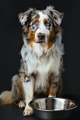 Fototapeta premium Dog with Blue Eyes Waiting for Meal