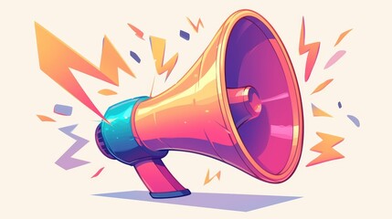 A cartoon megaphone speaker featuring a lightning icon symbol is ready to blast out news of discounted promotions selling products at reduced prices It embodies the essence of the marketing 