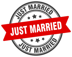 just married stamp. just married label on transparent background. round sign