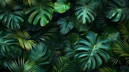 Fototapeta premium Tropical Plants with Monstera and Fern Leaves