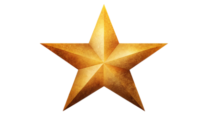 A shiny gold five-pointed star, isolated on a white background, is a simple yet versatile symbol of achievement or celebration