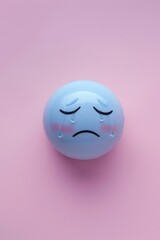 Fototapeta premium crying emoji on a soft pink background with space for copy The emoji is light blue with tears streaming down its face