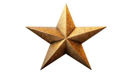 A shiny gold five-pointed star, a popular Christmas decoration, isolated on a white background