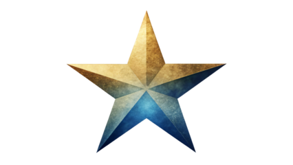 Shiny gold five-pointed star, a classic Christmas decoration or award symbol, isolated on white background