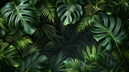 Fototapeta premium Tropical Plants with Monstera and Fern Leaves