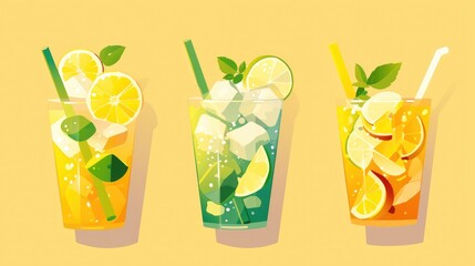 Create stylish glass lemonade icons perfect for logo symbol or web design with this vibrant 2d flat illustration