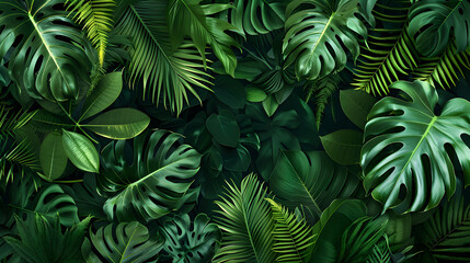 Tropical Plants with Monstera and Fern Leaves