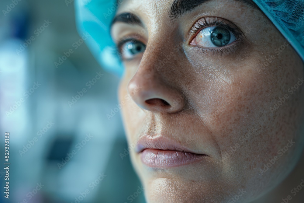Poster The image showcases an abstract blue background with blurred elements suggesting a medical or laboratory setting