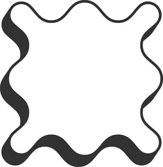 Wavy border frame. Square scallop edge box. Retro cute rectangle shape. Squiggle groovy aesthetic decorative design with shadow.