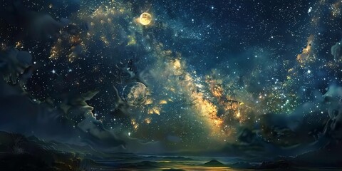 Fototapeta premium Celestial Wonder: A Nighttime Sky with Stars and Nebulae