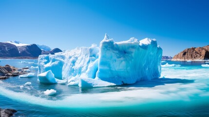 Majestic Iceberg Floating In Pristine Arctic Waters Under A Clear Blue Sky. Generative AI