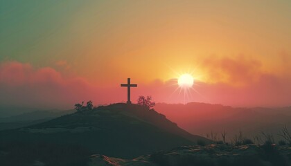 Serene Sunset with a Cross Silhouette