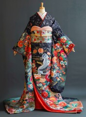A woman wearing a traditional Japanese wedding kimono with a red obi and white collar