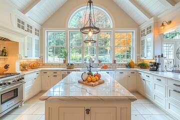 Fototapeta premium Contemporary Kitchen with Granite Countertops and Island