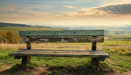 Fototapeta premium Tranquil Bench Overlooking Pastoral Landscape