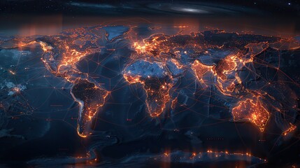 A global map with routes marked, illustrating international logistics networks.