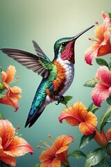 Hummingbird in Flight with Orange Flowers