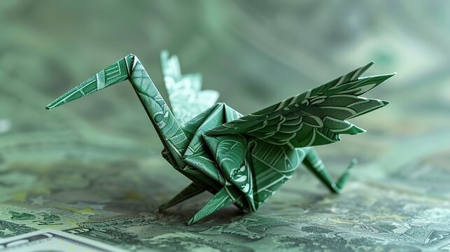 An illustration of a dollar bill folded into an origami crane, symbolizing financial creativity.