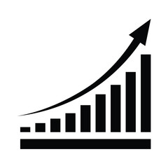 Growing business black arrow on white. Profit arow Vector illustration.Business concept, growing bar chart. Concept of sales symbol icon with arrow moving up. Economic Arrow With Growing Trend.