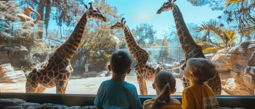 A family of giraffes are in a zoo enclosure