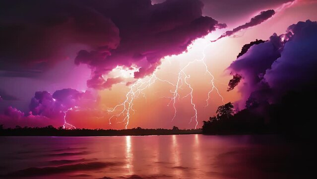 The dark silhouette of the Catatumbo River is transformed into a dazzling light show by the continuous strikes of lightning.