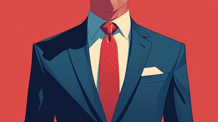 A man elegantly clad in a suit paired with a striking red tie embodying various roles such as an avatar boss office worker manager banker and businessman depicted in a sleek flat 2d icon ill