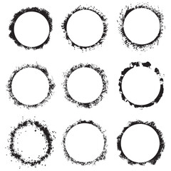 Collection of grunge style black ink stroke circle borders