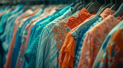 Stylish and meticulously organized closet showcasing a vibrant assortment of fashionable clothes