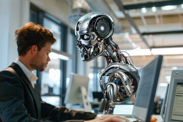 Fototapeta premium Robot in an Office Environment: An Exploration of the Future of Work