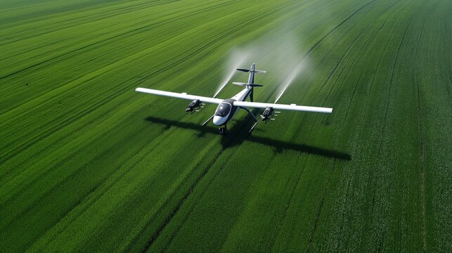 Mini Remote Aircraft sparing pesticides on agricultural field